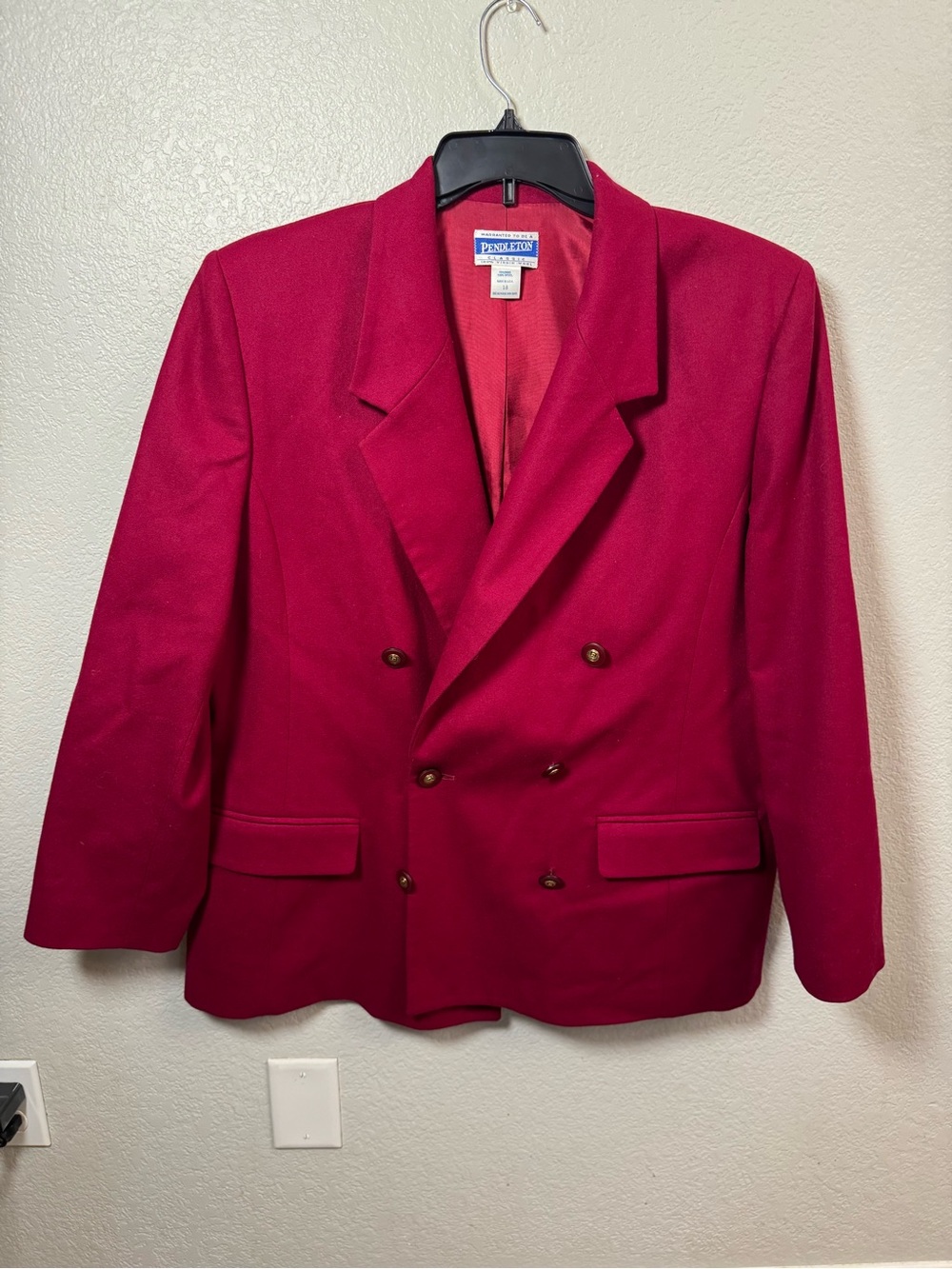 Vintage Pendleton 100% Virgin Wool Double-Breasted Red Blazer - Size 18